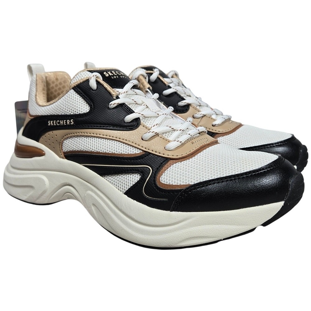 Skechers Hazel Fashion Gal Black White Tan Women's Lace Up Sneakers Size 7.5